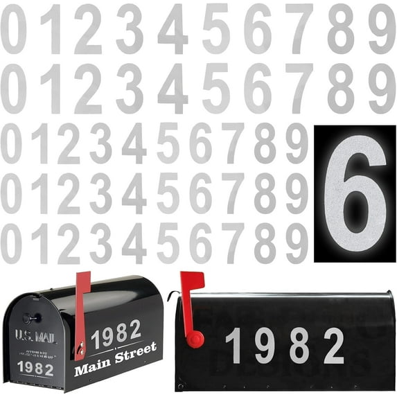 Mailbox Numbers, 50 PCS Reflective Mailbox Numbers for Outside, Self-adhesive Address Number Stickers, Pre-cut Vinyl House Numbers Decals for Signs, Windows, Home, Doors, Cars, Outdoor(Silver White)