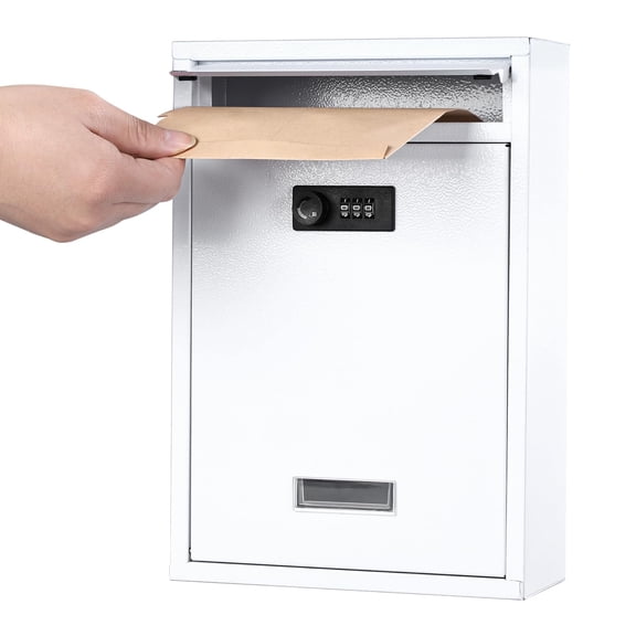 Mailbox for Outside, Wall Mount Locking Mailbox, Security Drop Box with Key Lock for Letters, Cash, Cards, Steel Mail Box for House Office School, 12.4H x 8.54L x 3.35W Inches, Black