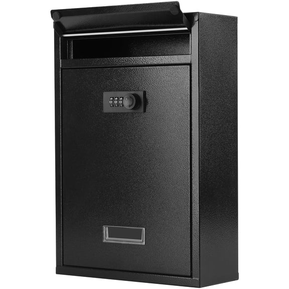 Mailbox for Outside, Wall Mount Locking Mailbox, Security Drop Box with Key Lock for Letters, Cash, Cards, Steel Mail Box for House Office School, 12.4H x 8.54L x 3.35W Inches, Black