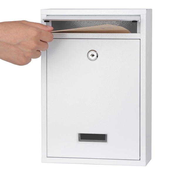 Mailbox for Outside, Wall Mount Locking Mailbox, Security Drop Box with Key Lock for Letters, Cash, Cards, Steel Mail Box for House Office School, 12.4H x 8.54L x 3.35W Inches, Black
