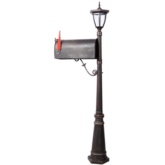 , Mailbox/Post Light Combination Kit , Post with Mailbox, Fluted Base, Decorative Modern Mailbox with Post, StratHeavy Duty Cast Aluminum Mailboxes for Outside, Mailbox Post Large Mail Box, Brown ,