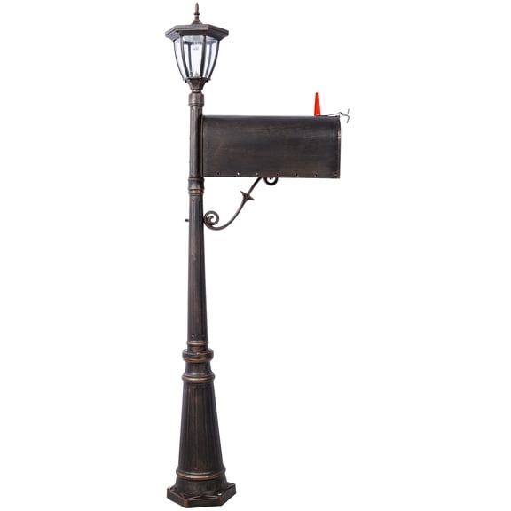 Mailbox/Post Light Combination Kit , Post with Mailbox, Fluted Base, Decorative Modern Mailbox with Post, StratHeavy Duty Cast Aluminum Mailboxes for Outside, Mailbox Post Large Mail Box,