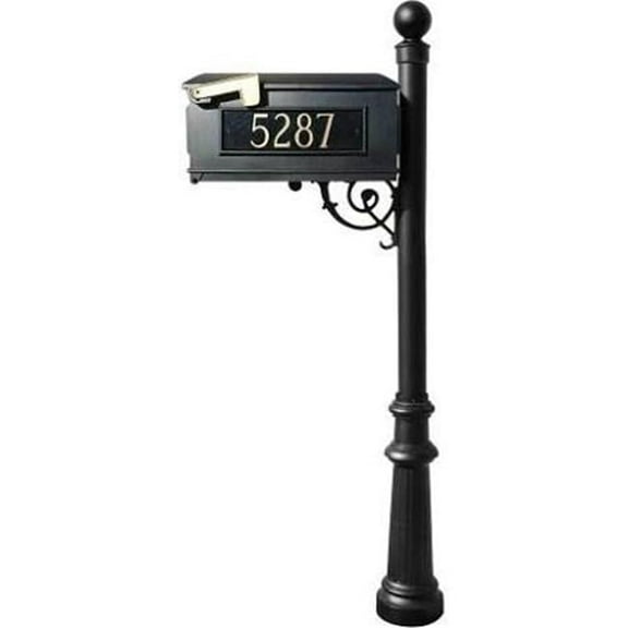 Mailbox Post System with Fluted Base & Ball Finial & 3 Cast Plates - Black