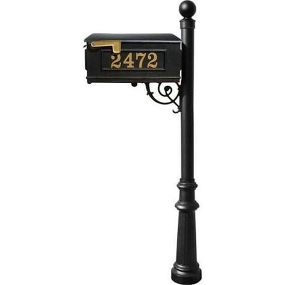 Mailbox Post System with Fluted Base & Ball Finial - Black