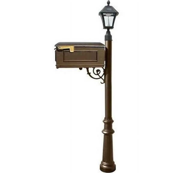 Mailbox Post System with Fluted Base & Bayview Solar Lamp & 3 Cast Plates - Bronze