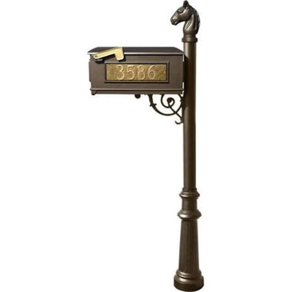 Mailbox Post System with Fluted Base & Horsehead Finial & 3 Cast Plates - Bronze