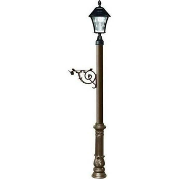 Mailbox Post System with Ornate Base & Bayview Solar Lamp & 3 Cast Plates - Bronze