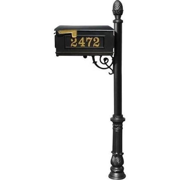 Mailbox Post System with Ornate Base & Pineapple Finial, Black