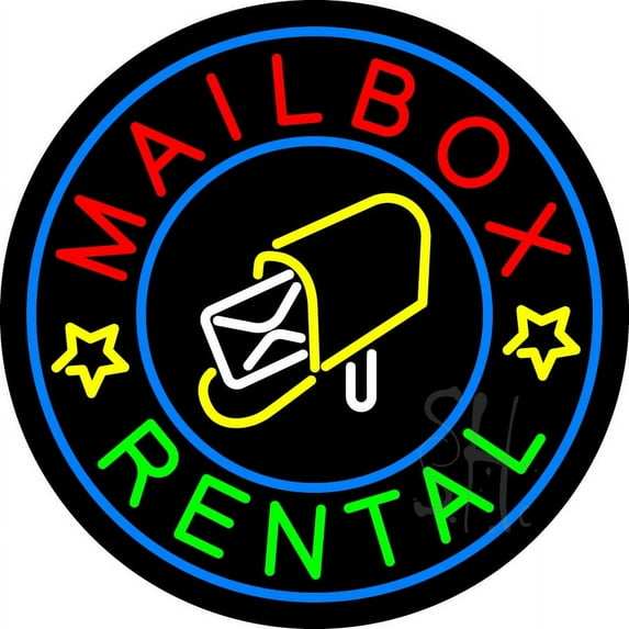 Mailbox Rental Center Logo LED Neon Sign 26 x 26 - inches, Black Square Cut Acrylic Backing, with Dimmer - Bright and Premium built indoor LED Neon Sign for Store interior and stroefront