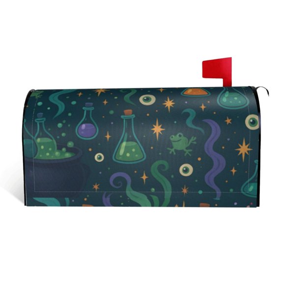 Mailbox Sleeve Reusable Waterproof Arc Opening With Soft Magnetic Strip Easy To Install Uv Protection 21x18 In Magical Potion Halloween Pattern