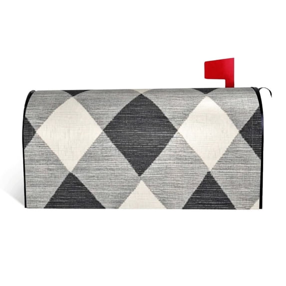 Mailbox Sleeve Reusable Waterproof Arc Opening With Soft Magnetic Strip Easy To Install Uv Protection 25.5x21 In Argyle Plaid Lightslategray_2