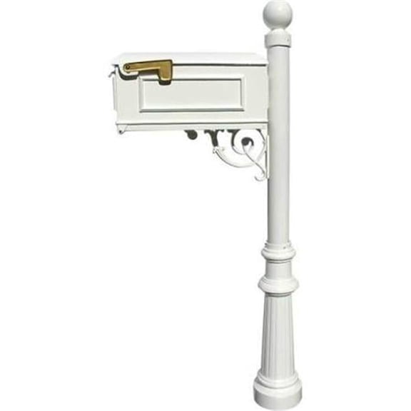 Mailbox System with Post Fluted Base & Ball Finial, White