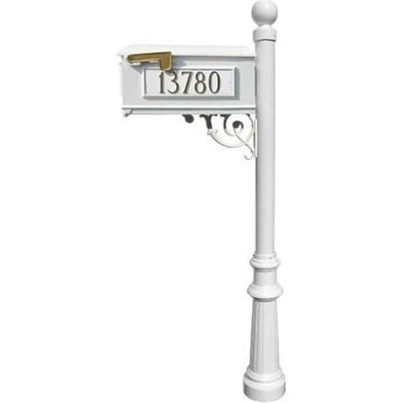 Mailbox System with Post Ornate Base & Pineapple Finial - White