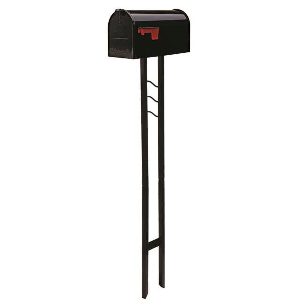 Medium Black Steel Post Mount Mailbox with Decorative Scroll