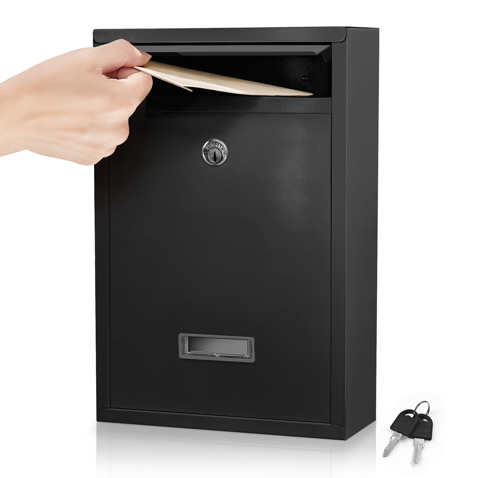 Mailbox Wall Mounted, Key Lock Mail Boxes, 3.3" D x 8.5" W x 12.6" H, Weatherproof Secure Mail Box, Key Lock Mail Boxes Outdoor, White Large (Black Key Lock)