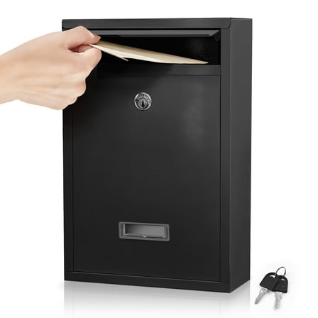 Mailbox Wall Mounted, Key Lock Mail Boxes, 3.3" D x 8.5" W x 12.6" H, Weatherproof Secure Mail Box, Key Lock Mail Boxes Outdoor, White Large (Black Key Lock)