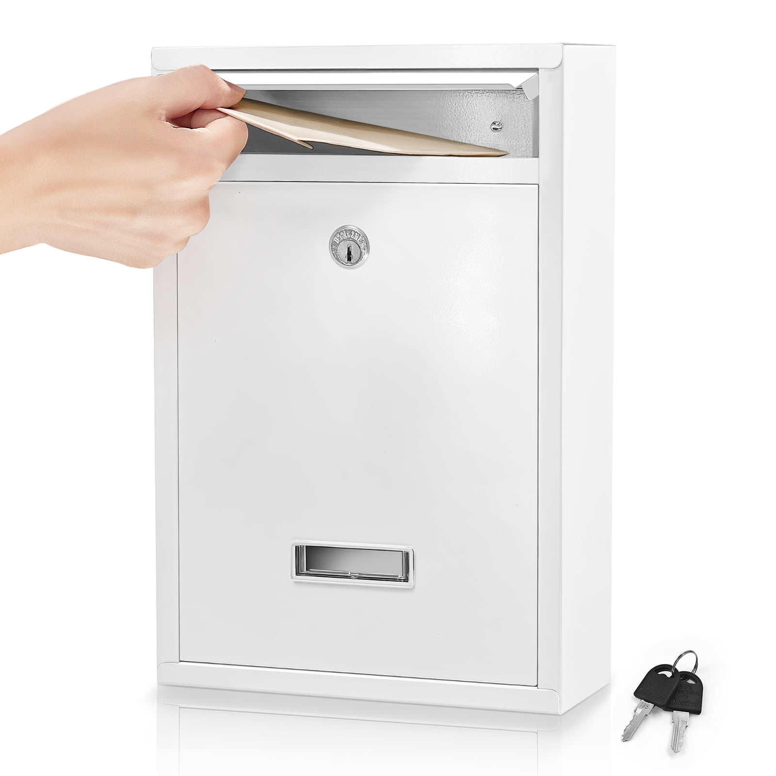 Mailbox Wall Mounted, Key Lock Mail Boxes Outdoor,3.3" D x 8.5" W x 12.6" H,Weatherproof Secure Mail Box,Key Lock Mail Boxes Outdoor,White Large