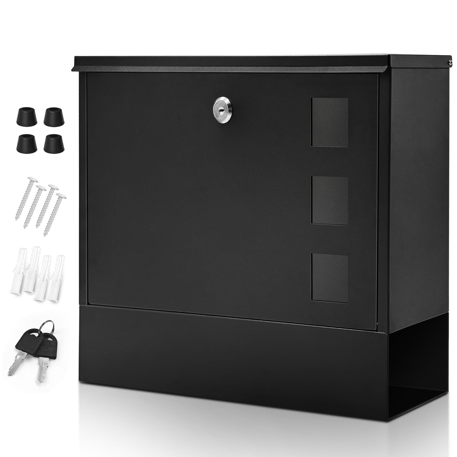 Mailbox Wall Mounted, Locked Mail Boxes, 14.3" x 4.1" x 11.8", Large Capacity Mailbox for Newspapers, Weatherproof Secure Mail Box, Key Lock Mail Boxes Outdoor (Black Rectangular Shape)