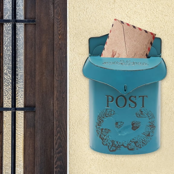 Mailboxes for Homes, Vintage Blue Inspired Shabby Post Mailbox, Wall Mounted Mailbox for Outdoor Vintage Garden Decoration