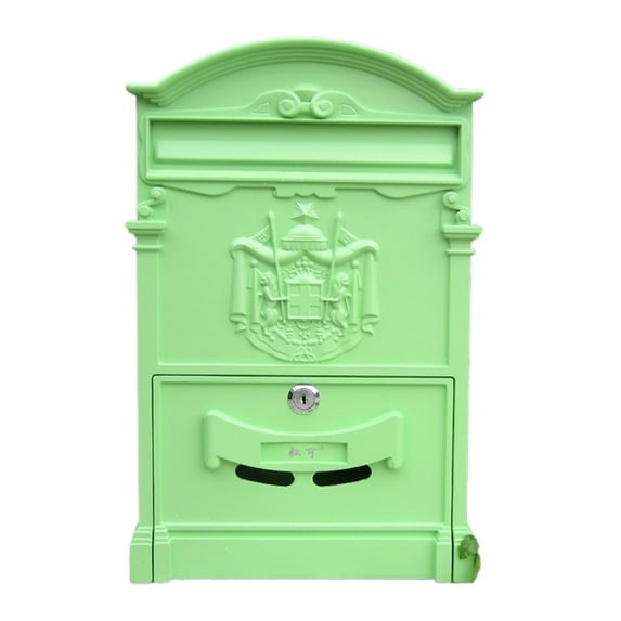 Vintage Lockable Wall Mount Mailbox – Large Capacity Metal Mail Box (Green, 11.2"L X 4.4"D X 16.5"H) With Keyhole Hanging