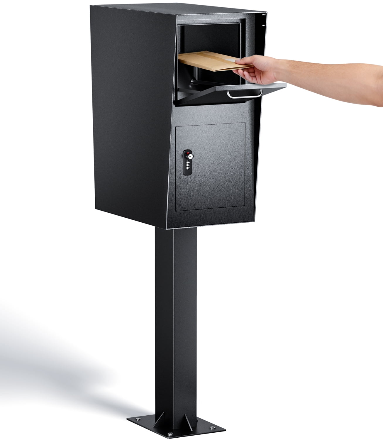 Esheno All in One Locking Mailbox Galvanized Steel with Combo Lock Key Weatherproof for Mail Packages Black