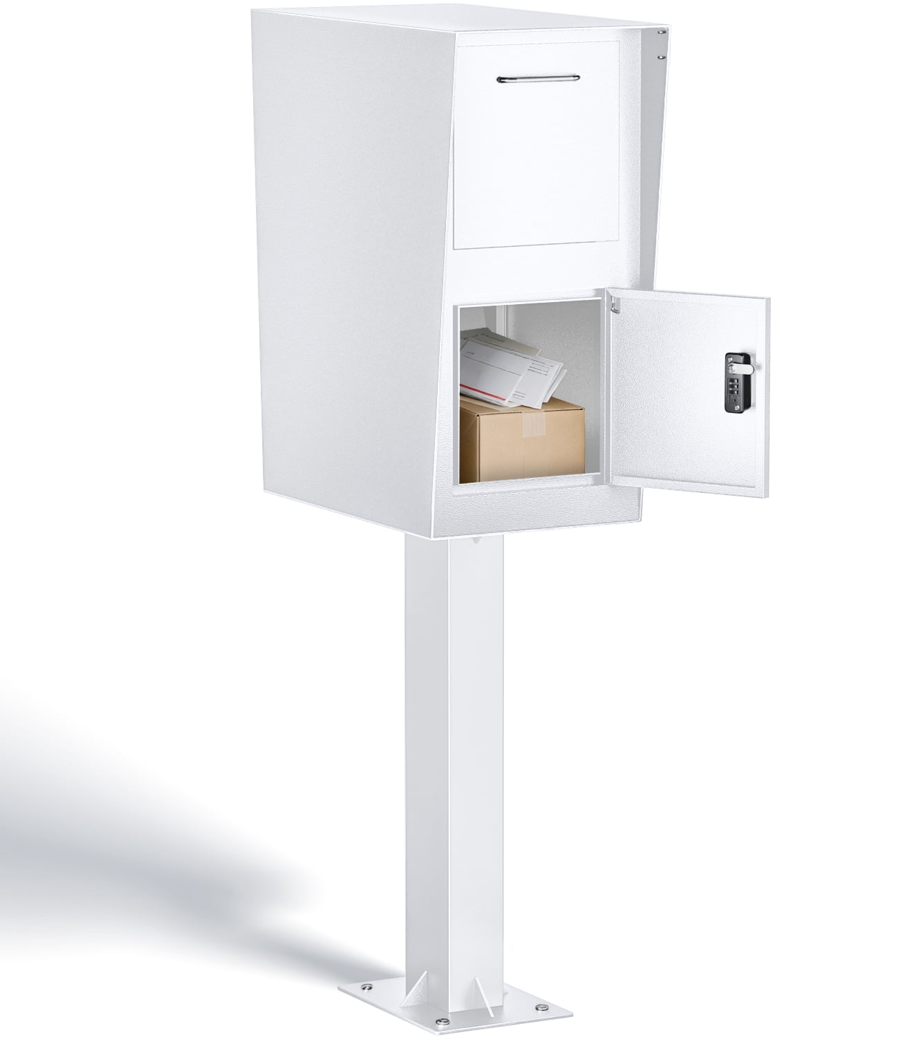 Esheno Secure Locking Mailbox Galvanized Steel with Combination Lock Key Anti Theft Rainproof for Packages Mail White