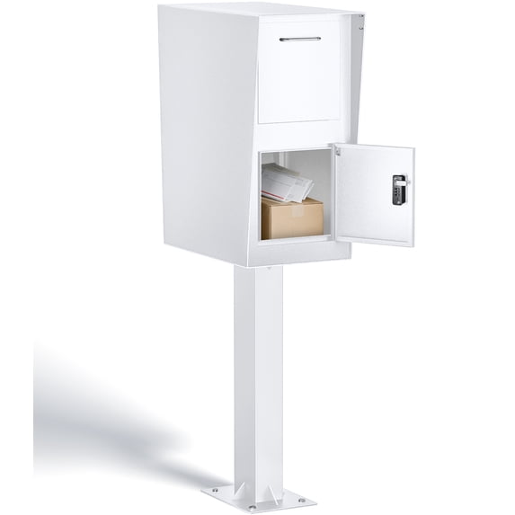 Esheno Secure Locking Mailbox Galvanized Steel with Combination Lock Key Anti Theft Rainproof for Packages Mail White