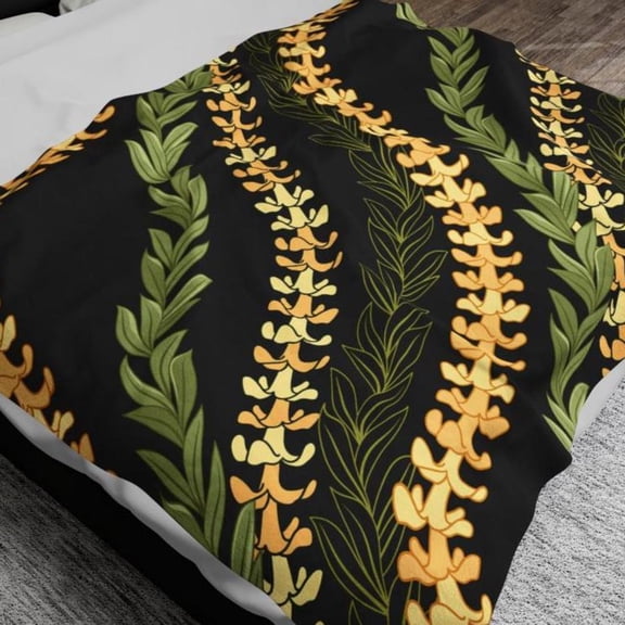 Maile and Puakenikeni Lei Plush Blanket: Hawaiian Island Art