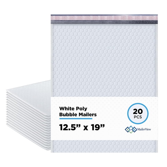 Mailerview Arctic White Bubble Mailers 12.5x19 Poly Padded Envelopes #6 20 Pack
