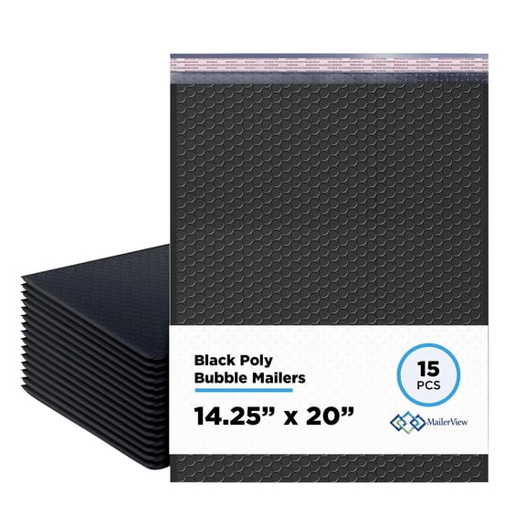 Mailerview Black Bubble Mailers 14.25x20, Self Seal Poly Padded Envelopes #7, 15 Pack