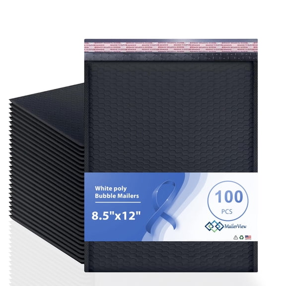 Mailerview Black Bubble Mailers 8.5x12, Self Seal Poly Padded Envelopes #2, 100 Pack