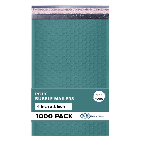 Mailerview Green Bubble Mailers 4x8, Self Seal Poly Padded Envelopes #000, 1000 Pack