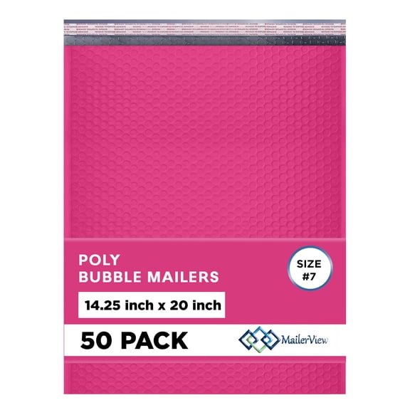 Mailerview Hot Pink Bubble Mailers 14.25x20, Poly Padded Envelopes #7, 50 Pack