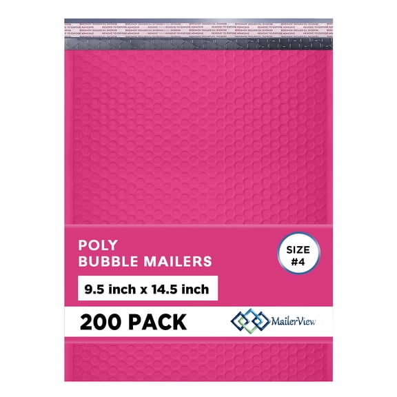 Mailerview Hot Pink Bubble Mailers 9.5x14.5 Poly Padded Envelopes #4, 200 Pack
