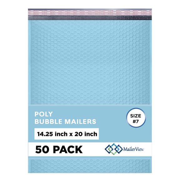 Mailerview Light Blue Bubble Mailers 14.25x20 Poly Padded Envelopes #7 50 Pack