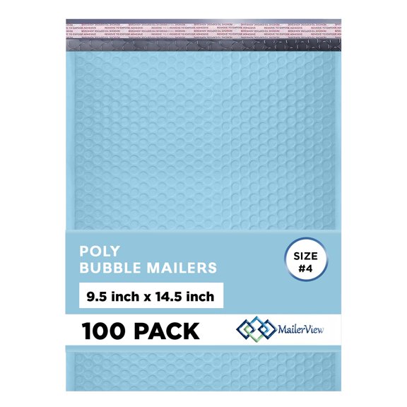 Mailerview Light Blue Bubble Mailers 9.5x14.5 Poly Padded Envelopes #4 100 Pack