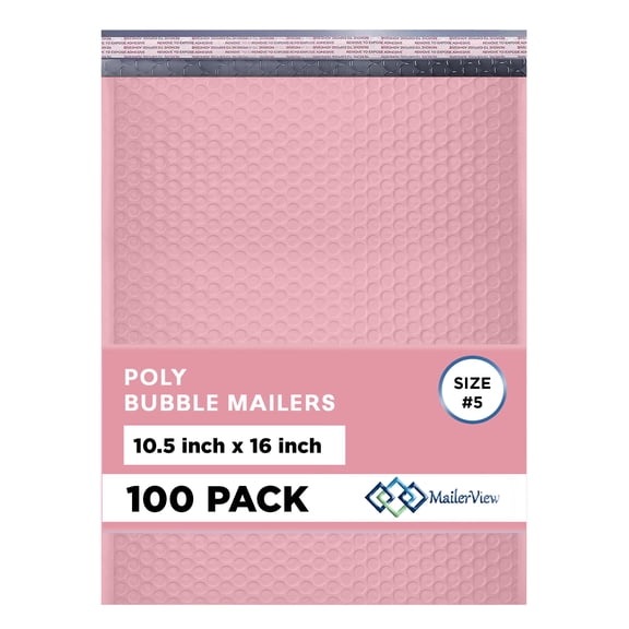 Mailerview Light Pink Bubble Mailers 10.5x16 Poly Padded Envelopes #5 100 Pack