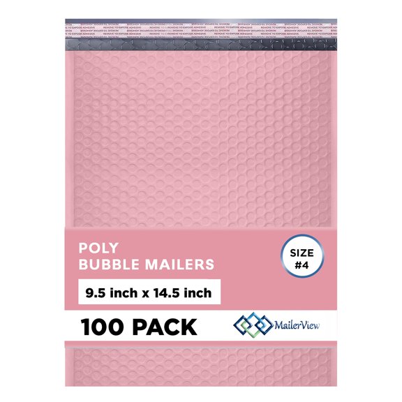 Mailerview Light Pink Bubble Mailers 9.5x14.5 Poly Padded Envelopes #4 100 Pack