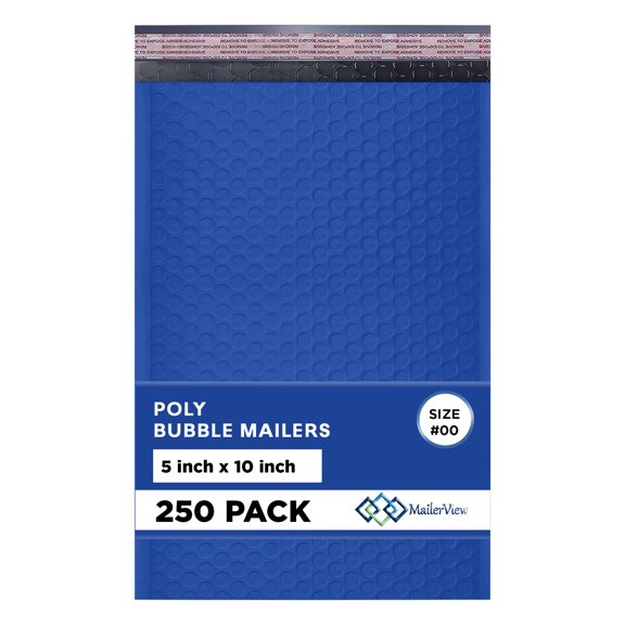 Mailerview Royal Blue Bubble Mailers 6x10, Poly Padded Envelopes #0, 250 Pack