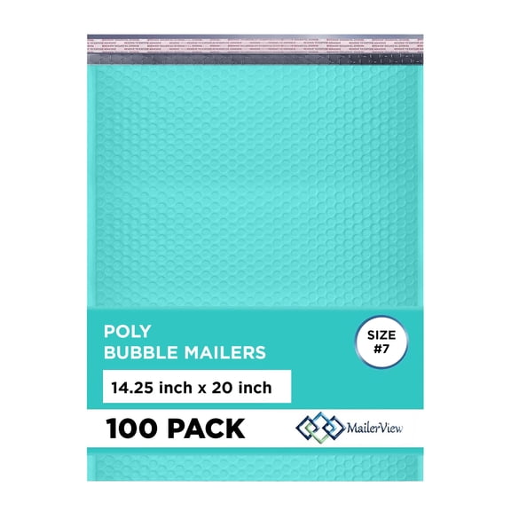 Mailerview Teal Bubble Mailers 14.25x20, Self Seal Poly Padded Envelopes #7, 100 Pack