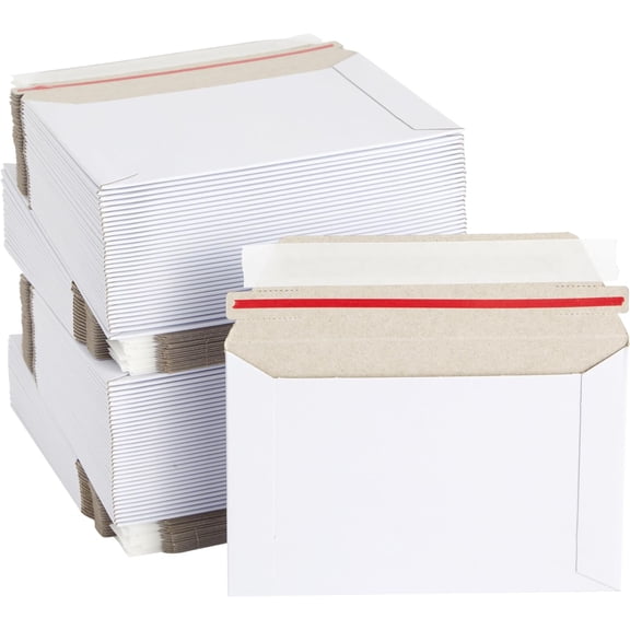 Mailing Envelopes - 6.5 x 4.5 in, White, 100 Count, Flat Peel & Seal - Thick Cardboard Envelopes, Photo Mailers & Trading Card Mailers