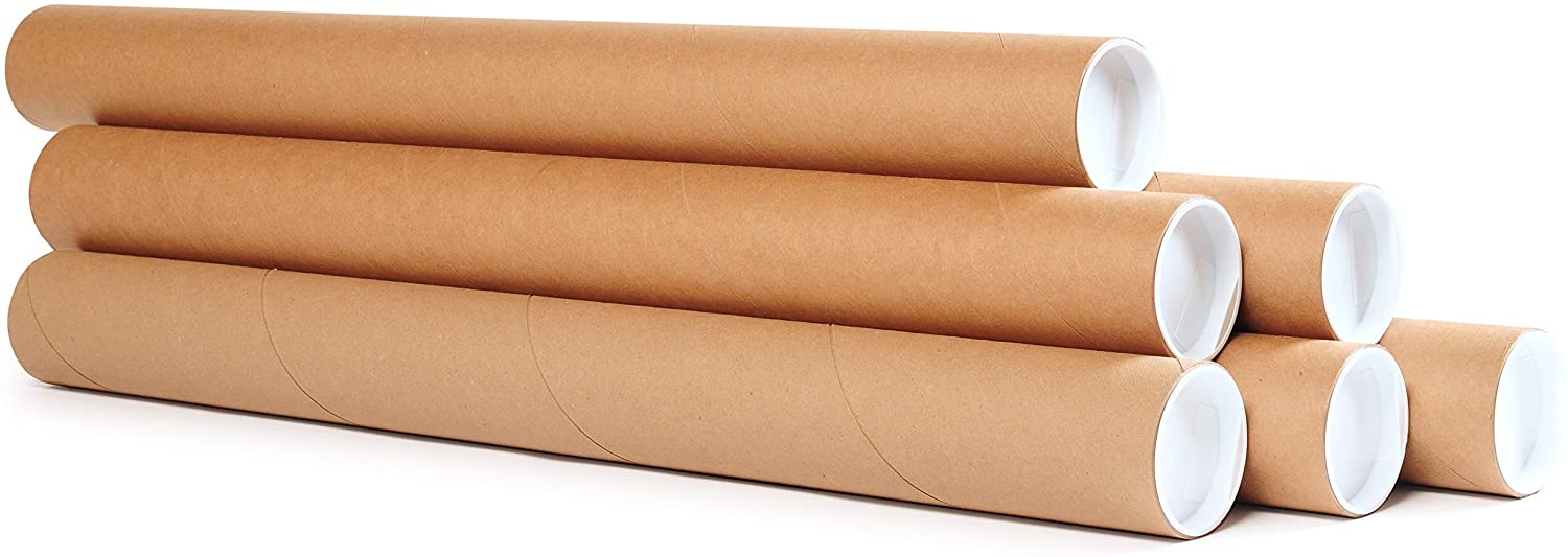 Mailing Tubes with Caps - Premium Kraft Cardboard Tubes for mailing -  Shipping Tubes for posters - Size 2 x 24 (Bundle of 50)