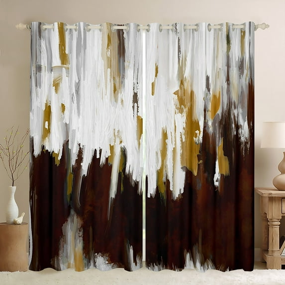 Maillard Brown Curtains Abstract Watercolor Curtains & Drapes, Gradient Stripe Blackout Curtains Chic Vintage Aesthetic Bedroom Curtains, Graffiti Oil Painting Modern Window Curtains Teens