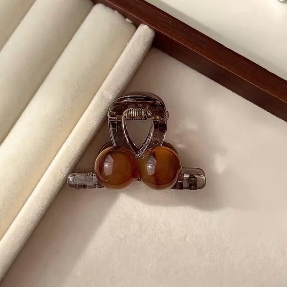 Maillard Style Amber Double Pearl Small Claw Clip for Bangs Baby Hair Daily Styling Hair Accessories Christmas Halloween Gifts