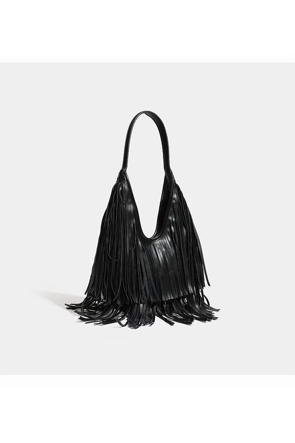 Maillard Style Fringe Handbag Handheld Shoulder Crossbody Bag Retro Pillow Large Capacity Underarm Tote Bag One of a kind purses in Black for Daily Outfits