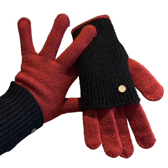 Maillard Style Reversible Knit Mittens for Winter Warmth with Convertible Fingerless Textured Design Size:One Size