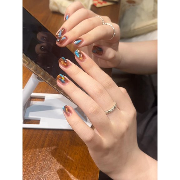 Maillard smudge pure handmade wear nail cat eye leopard print ins wind advanced sense autumn and winter nail patch fake nail