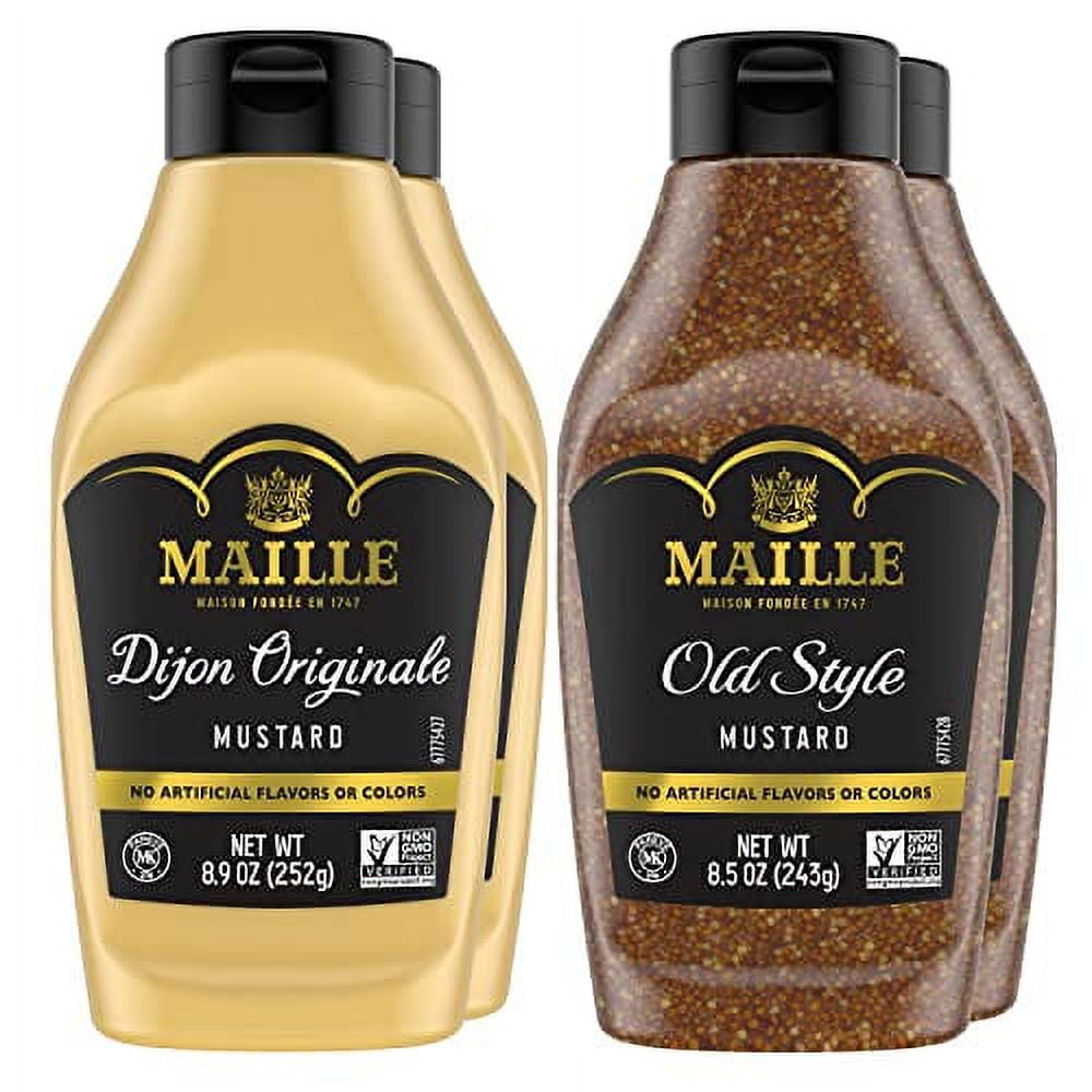 Maille Dijon Mustard Squeeze Condiment Variety Pack Dijon Originale & Old Style Non-GMO, Kosher 8.5 oz 4 Pack