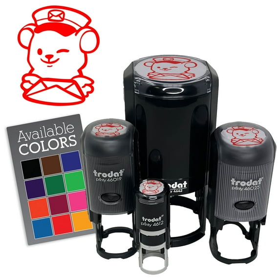 Mailman Postman Bear with Letter Cute Self-Inking Rubber Stamp for Stamping Ink Stamper Crafting Planners - 1/2 Inch Mini - Blue Ink