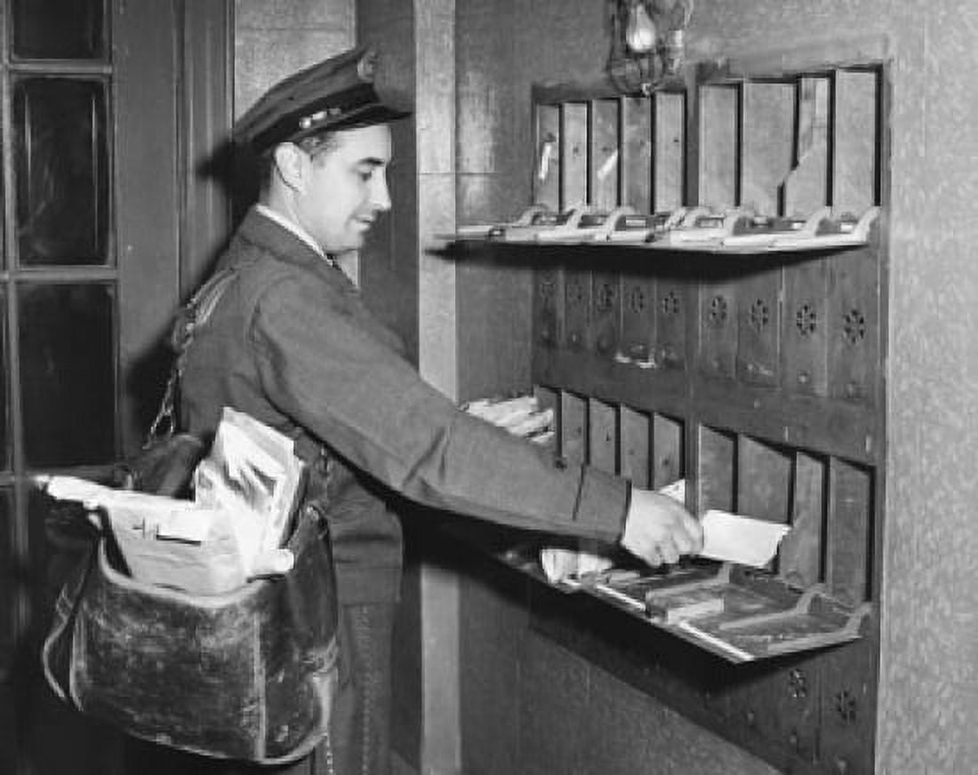 Mailman putting mail in mailboxes Canvas Art - (24 x 36)